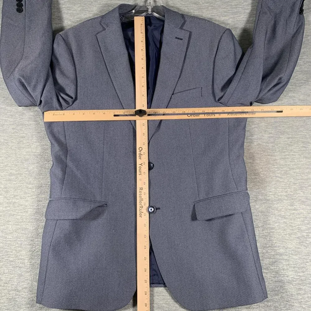 Zara Man Suit Jacket Mens 42 Blue Geometric Slim Fit 2 Button Blazer Notch Lapel